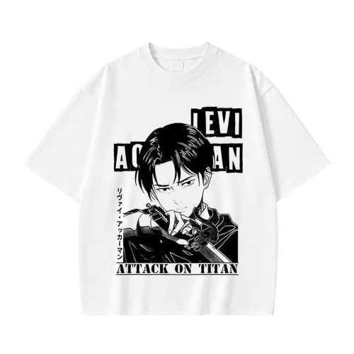 Koszulka Attack on Titan Levi Ackerman – biała, nadruk z przodu