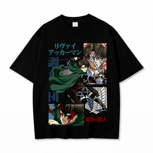 Koszulka Attack on Titan Levi Ackerman – czarna, nadruk z przodu