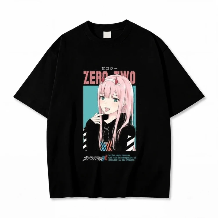 Koszulka Darling in the Franxx – czarna, nadruk z przodu