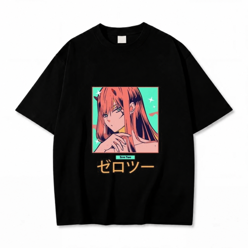 Koszulka Darling in the Franxx – czarna, nadruk z przodu