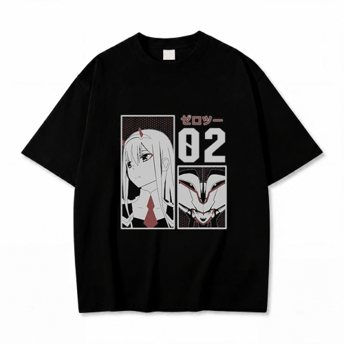 Koszulka Darling in the Franxx – czarna, nadruk z przodu