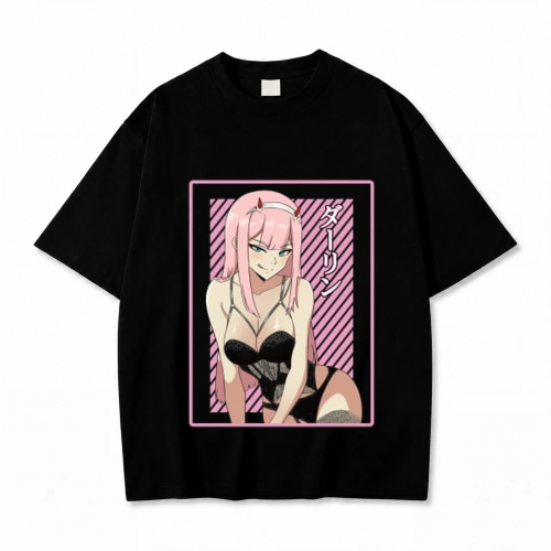 Koszulka Darling in the Franxx – czarna, nadruk z przodu