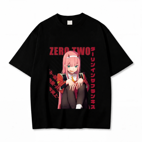 Koszulka Darling in the Franxx – czarna, nadruk z przodu