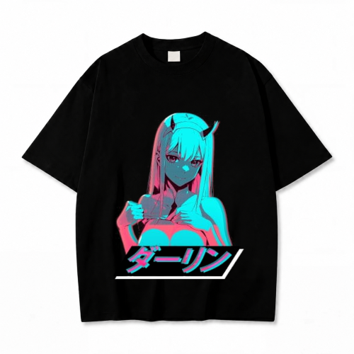 Koszulka Darling in the Franxx – czarna, nadruk z przodu