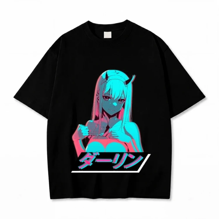Koszulka Darling in the Franxx – czarna, nadruk z przodu