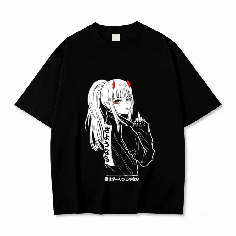 Koszulka Darling in the Franxx – czarna, nadruk z przodu