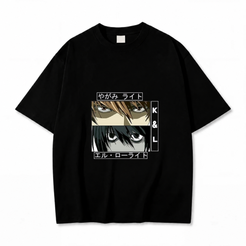 Koszulka Death Note Kira i L – czarna, nadruk z przodu