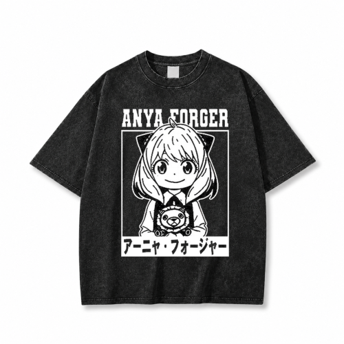 Koszulka T-shirt anime Spy x Family Anya Forger - czarna sprana