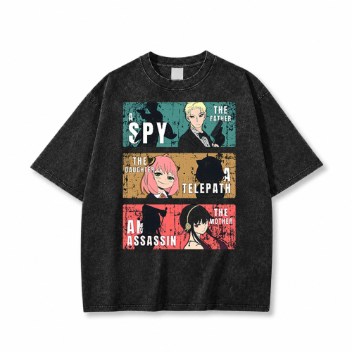 Koszulka T-shirt anime Spy x Family - czarna sprana