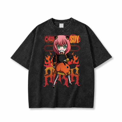 Koszulka T-shirt anime Spy x Family Anya - czarna sprana