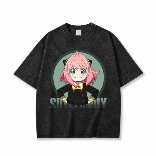 Koszulka T-shirt anime Spy x Family Anya - czarna sprana