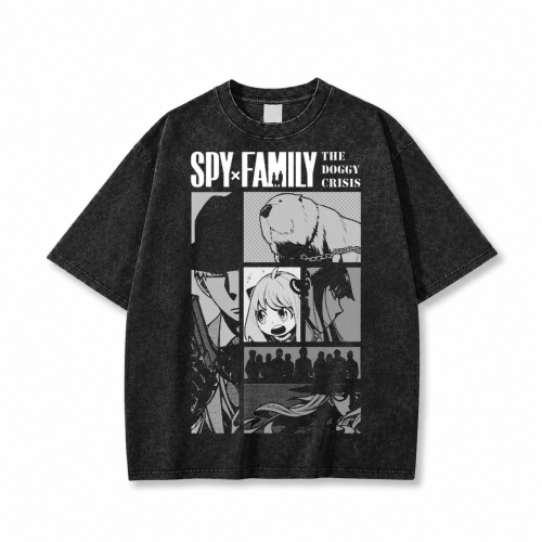 Koszulka T-shirt anime Spy x Family - czarna sprana