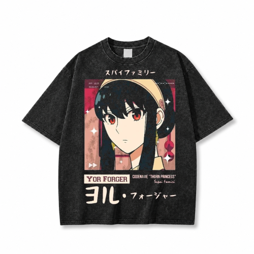 Koszulka T-shirt anime Spy x Family Yor - czarna sprana